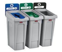 Rubbermaid 2007918 Slim Jim Recycling Station 3 Stream Landfill/Mixed Recycling/Compost