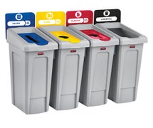 Rubbermaid 2007919 Slim Jim Recycling Station 4 Stream Landfill/Paper/Plastic/Cans
