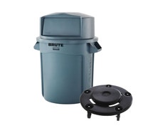 Rubbermaid Brute 32-Gallon Round Trash Can Kit with Domed Lid and Dolly, Gray