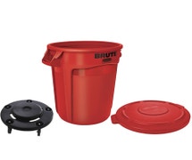 Rubbermaid Brute 32-Gallon Round Trash Can Kit with Flat Lid and Dolly, Red