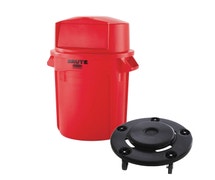 Rubbermaid Brute 44-Gallon Round Trash Can Kit with Domed Lid and Dolly, Red