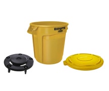 Rubbermaid Brute 32-Gallon Round Trash Can Kit with Flat Lid and Dolly, Yellow