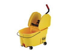 Rubbermaid FG757788YEL WaveBrake 35-Quart Mop Bucket with Down Press Wringer, Yellow