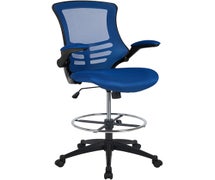 Flash Furniture Mid-Back Blue Mesh Ergonomic Drafting Chair with Adjustable Foot Ring and Flip-Up Arms
