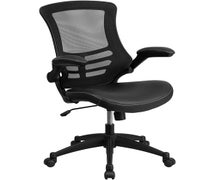 Flash Furniture BL-X-5M-LEA-GG Desk Chair with Wheels | Swivel Chair with Mid-Back Black Mesh and Faux LeatherSoft Seat for Home Office and Desk