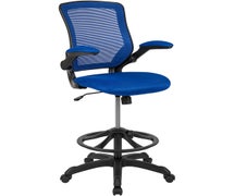 Flash Furniture Mid-Back Blue Mesh Ergonomic Drafting Chair with Adjustable Foot Ring and Flip-Up Arms