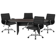 Flash Furniture BLN-6GCGRY2286-BK-GG 5 Piece Rustic Gray Oval Conference Table Set with 4 Black and Chrome Faux LeatherSoft Executive Chairs