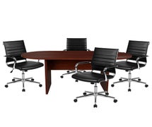 Flash Furniture BLN-6GCMHG595M-BK-GG 5 Piece Mahogany Oval Conference Table Set with 4 Black Faux LeatherSoft Ribbed Executive Chairs