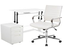 Flash Furniture Work From Home Kit - White Adj Computer Desk With Furn Kit