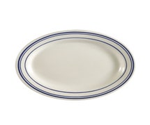 CAC China BLU-13 Blue Line Platter, 11-1/2"L X 8-1/4"W X 1-1/4"H, Oval, 12/CS