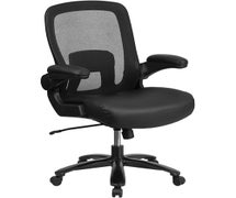 Flash Furniture BT-20180-LEA-GG HERCULES Series Big & Tall 500 lb. Rated Black Mesh/Faux LeatherSoft Executive Ergonomic Office Chair with Adjustable Lumbar