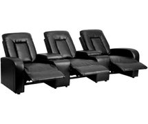Eclipse Series 3-Seat Reclining Black Faux Leather Theater Seating Unit with Cup Holders