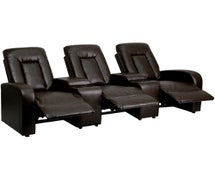 Eclipse Series 3-Seat Reclining Brown Faux Leather Theater Seating Unit with Cup Holders