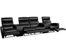 Anetos Series 4-Seat Reclining Black Faux Leather Theater Seating Unit with Cup Holders