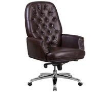 High Back Traditional Tufted Brown Faux Leather Multifunction Executive Swivel Chair with Arms