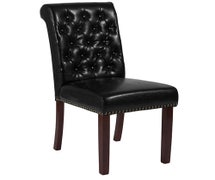 Flash Furniture HERCULES Black Faux Leather Parsons Chair with Walnut Finish
