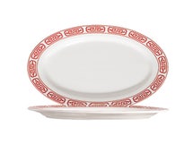 CAC China 105-61 Red Gate Platter, 16"L X 11-1/8"W X 1-3/8"H, Oval, 12/CS