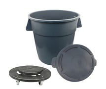 Value Series 55-Gallon Trash Can Kit with Matching Lid and Dolly, Gray