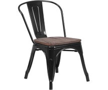 Flash Furniture CH-31230-BK-WD-GG Perry Metal Stackable Chair with Wood Seat, Black