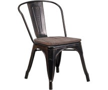 Flash Furniture CH-31230-BQ-WD-GG Perry Metal Stackable Chair with Wood Seat, Black Antique Gold