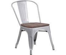 Flash Furniture CH-31230-GN-WD-GG Perry Metal Stackable Chair with Wood Seat, Silver