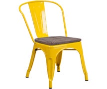 Flash Furniture CH-31230-GN-WD-GG Perry Metal Stackable Chair with Wood Seat, Yellow