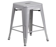 24'' High Backless Silver Metal Indoor-Outdoor Counter Height Stool with Square Seat