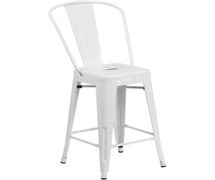 24'' High White Metal Indoor-Outdoor Counter Height Stool with Back