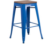 Flash Furniture CH-31320-30-BL-WD-GG  30" High Blue Metal Barstool, Square Wood Seat, Backless