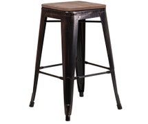 Flash Furniture CH-31320-30-BQ-WD-GG  30" High Gold Metal Barstool, Square Wood Seat, Backless