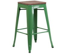 Flash Furniture CH-31320-30-GN-WD-GG 30" High Green Metal Barstool, Square Wood Seat, Backless