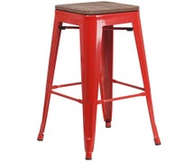 Flash Furniture CH-31320-30-RED-WD-GG 30" High Red Metal Barstool, Square Wood Seat, Backless