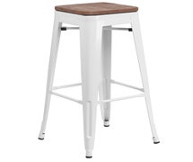 Flash Furniture CH-31320-30-WH-WD-GG 30" High White Metal Barstool, Square Wood Seat, Backless