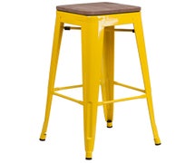 Flash Furniture CH-31320-30-YL-WD-GG 30" High Yellow Metal Barstool, Square Wood Seat, Backless