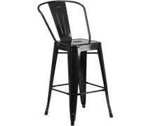 30'' High Black Metal Indoor-Outdoor BarStool with Back  