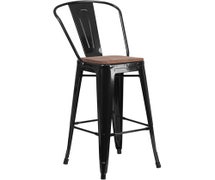 Flash Furniture CH-31320-30GB-BK-WD-GG Lily 30" High Metal Barstool with Back and Wood Seat, Black