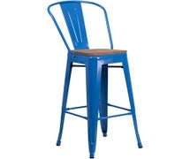 Flash Furniture CH-31320-30GB-BL-WD-GG Lily 30" High Metal Barstool with Back and Wood Seat, Blue