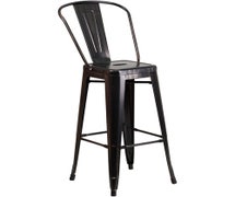 30'' High Black-Antique Gold Metal Indoor-Outdoor BarStool with Back  