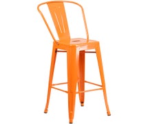 30'' High Orange Metal Indoor-Outdoor BarStool with Back  