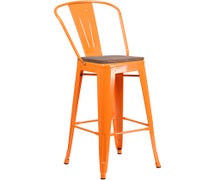 Flash Furniture CH-31320-30GB-BL-WD-GG Lily 30" High Metal Barstool with Back and Wood Seat, Orange
