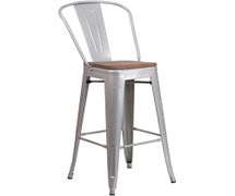 Flash Furniture CH-31320-30GB-BL-WD-GG Lily 30" High Metal Barstool with Back and Wood Seat, Silver