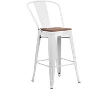 Flash Furniture CH-31320-30GB-BL-WD-GG Lily 30" High Metal Barstool with Back and Wood Seat, White