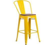 Flash Furniture CH-31320-30GB-BL-WD-GG Lily 30" High Metal Barstool with Back and Wood Seat, Yellow