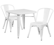 White Metal Indoor-Outdoor Table Set with 2 Stack Chairs