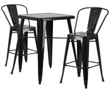 Black Metal Indoor-Outdoor Bar Table Set with 2 Barstools  