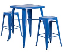 Flash Furniture Blue Metal Indoor-Outdoor Bar Table Set with 2 Backless Barstools
