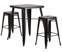 Flash Furniture Black-Antique Gold Metal Indoor-Outdoor Bar Table Set with 2 Backless Barstools