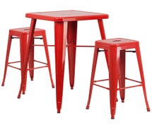 Red Metal Indoor-Outdoor Bar Table Set with 2 Backless Barstools