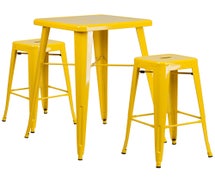 Yellow Metal Indoor-Outdoor Bar Table Set with 2 Backless Barstools
