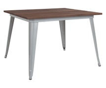 Flash Furniture CH-51050-29M1-SIL-GG 36" Square Silver Metal Indoor Table with Walnut Rustic Wood Top